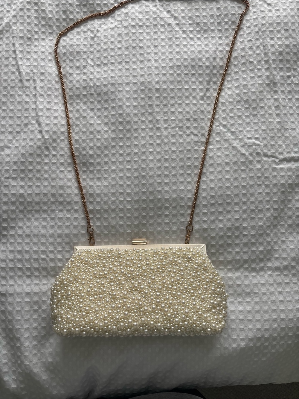 Pearl Beaded Women’s Clutch Shoulder Bag - Cream